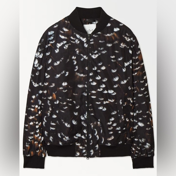 COS Atelier Feather Print Bomber Jacket Black Quilted Limited Edition Size Large - Picture 2 of 16